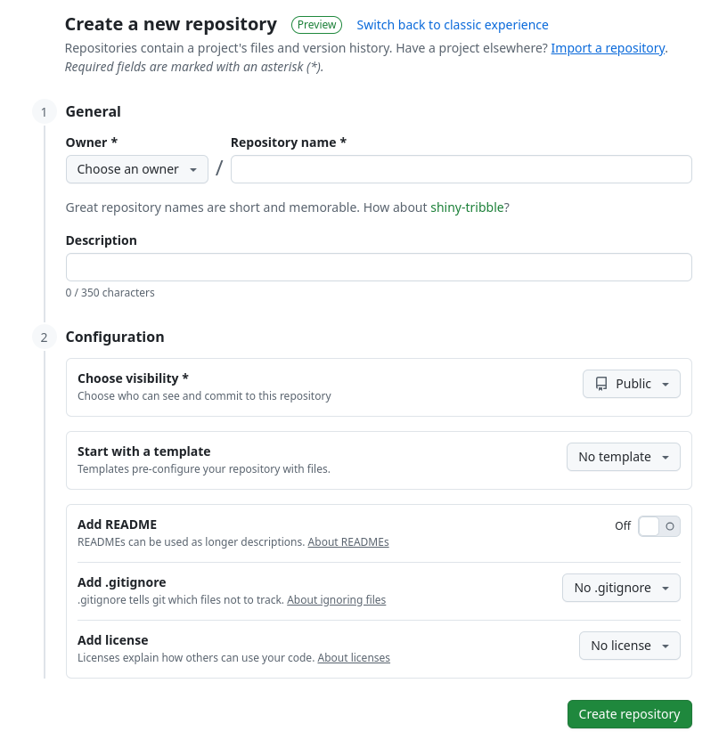 github new repository
