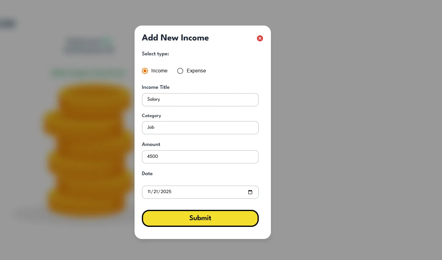 Add Income Form