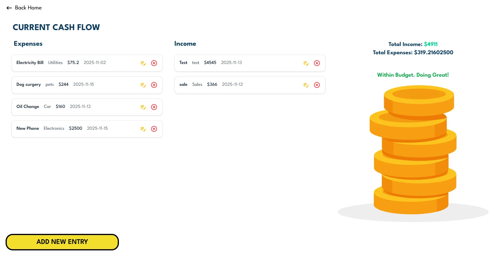 Example of the Budget App UI